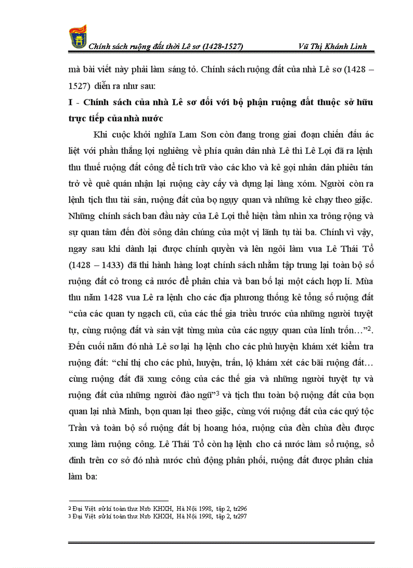 image for page Chính sách ruộng đất thời Lê sơ 1428 1527