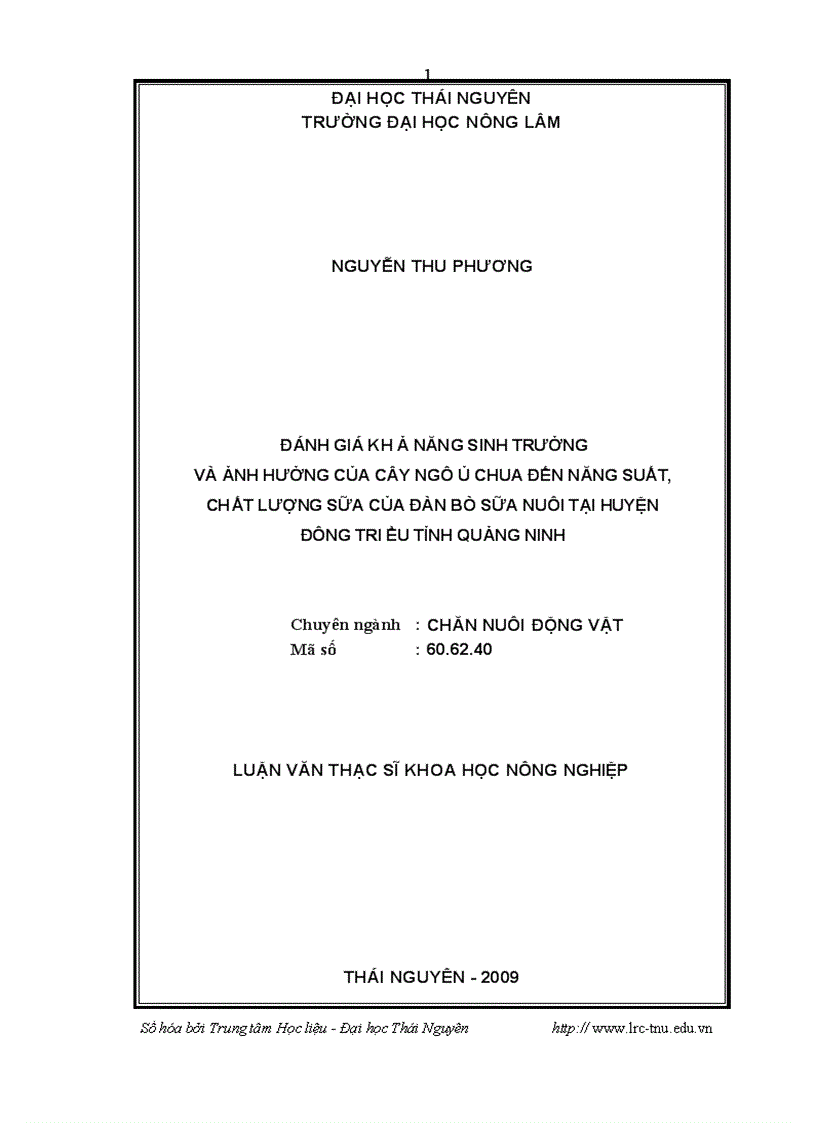 image for page Đánh giá khả năng sinh trưởng và ảnh hưởng của cây ngô ủ chua đến năng suất chất lượng sữa của đàn bò Đông Triều tỉnh Quảng Ninh