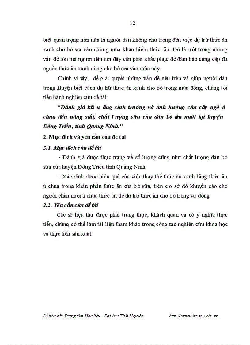 image for page Đánh giá khả năng sinh trưởng và ảnh hưởng của cây ngô ủ chua đến năng suất chất lượng sữa của đàn bò Đông Triều tỉnh Quảng Ninh