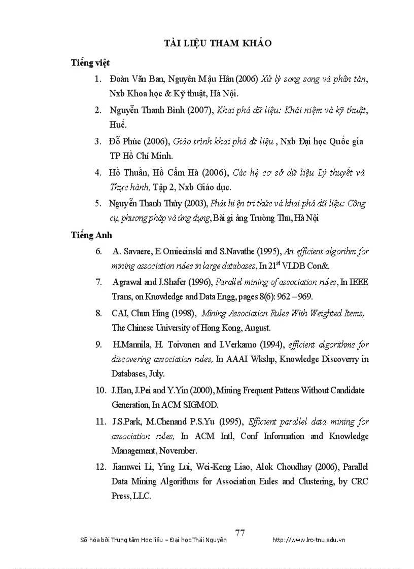 image for page Khai phá dữ liệu và thuật toán khai phá luật kết hợp song song