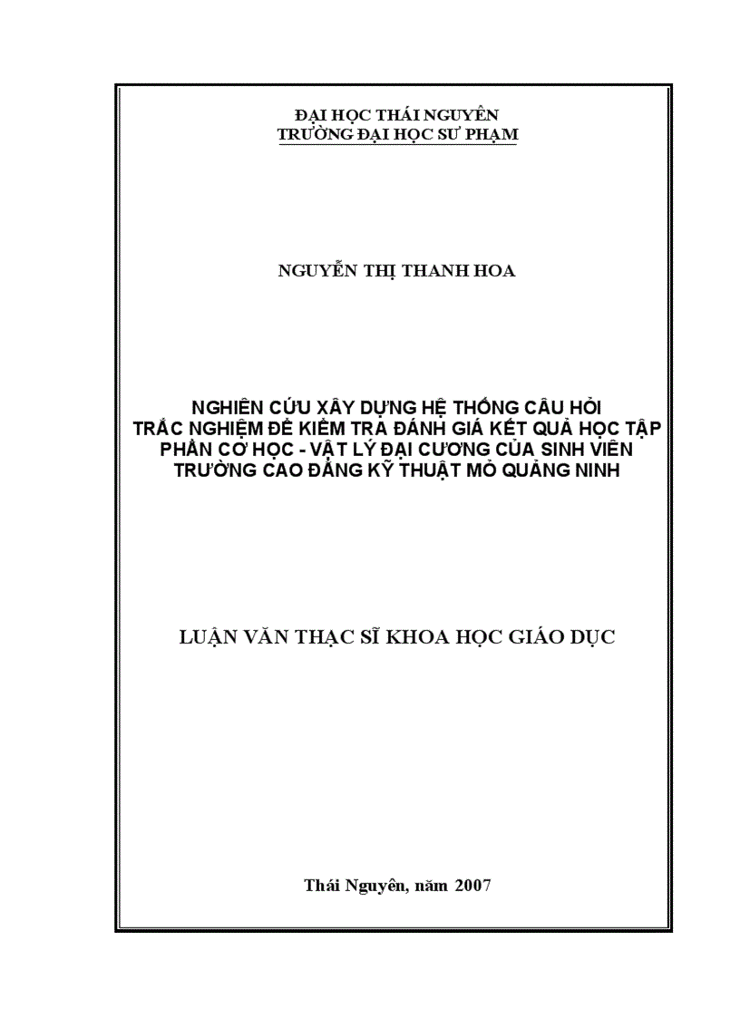 image for page Nghiên cứu xây dựng hệ thống câu hỏi trắc nghiệm để kiểm tra đánh giá kết quả học tập phần Cơ học Vật lý đại cương của sinh viên trường Cao đẳng Kỹ thuật Mỏ Quảng Ninh