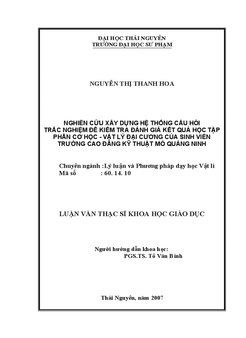 image for page Nghiên cứu xây dựng hệ thống câu hỏi trắc nghiệm để kiểm tra đánh giá kết quả học tập phần Cơ học Vật lý đại cương của sinh viên trường Cao đẳng Kỹ thuật Mỏ Quảng Ninh