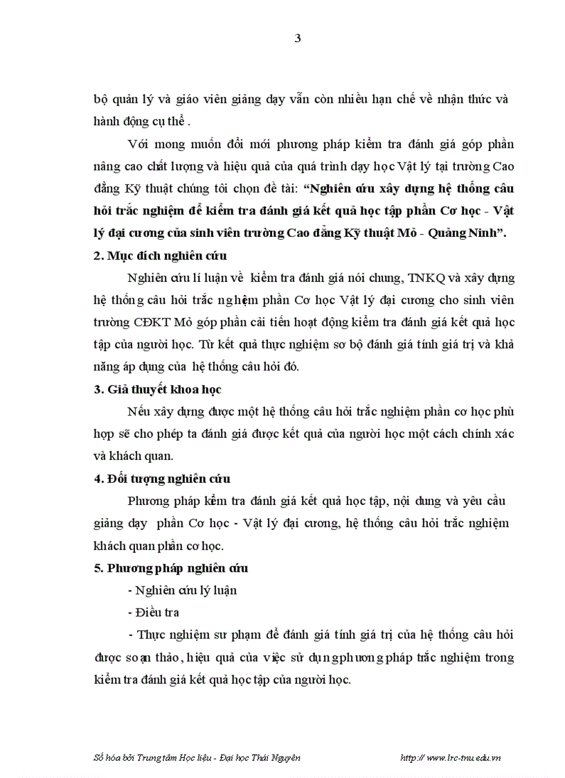 image for page Nghiên cứu xây dựng hệ thống câu hỏi trắc nghiệm để kiểm tra đánh giá kết quả học tập phần Cơ học Vật lý đại cương của sinh viên trường Cao đẳng Kỹ thuật Mỏ Quảng Ninh