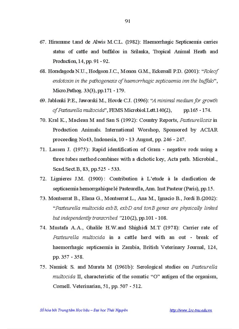image for page Nghiên cứu một sổ đặc điểm dịch tễ bệnh tụ huyết trùng ở lợn đặc điểm sinh vật học của vi khuẩn PASTEURELLA MULTOCIDA gây bệnh tụ huyết trùng ở lợn tại Tỉnh Phú Thọ và Biện pháp phòn