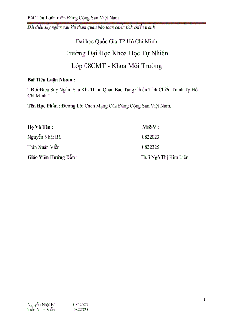 image for page Tiểu luận Bài thu hoạch Sau Khi Tham Quan Bảo Tàng Chiến Tích Chiến Tranh Tp Hồ Chí Minh