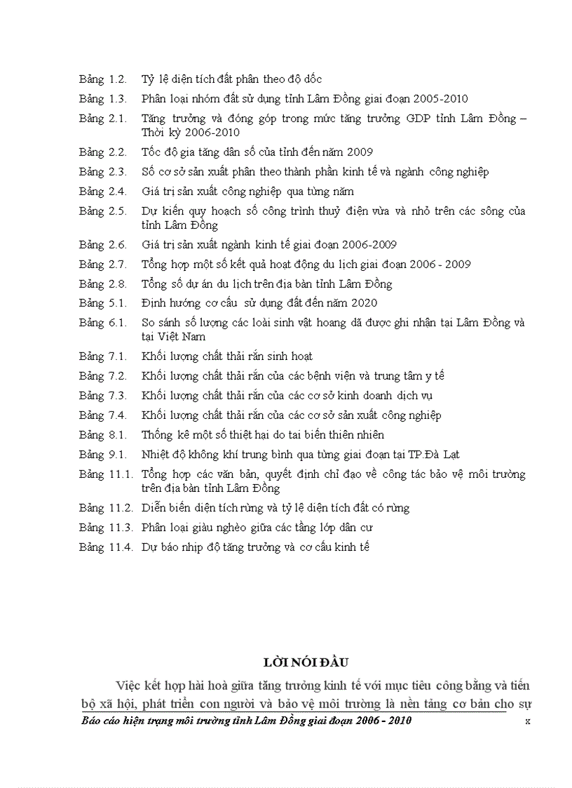 image for page Báo cáo hiện trạng môi trường tỉnh Lâm Đồng 2006 2010