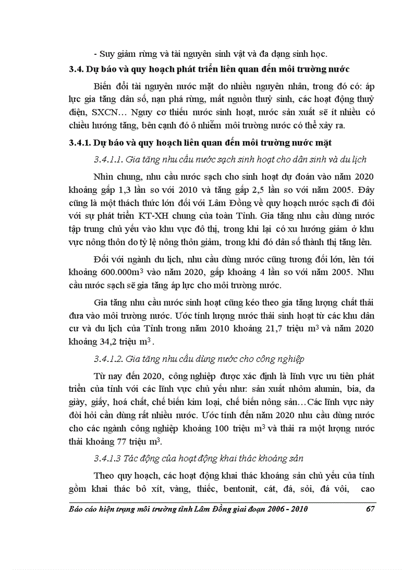 image for page Báo cáo hiện trạng môi trường tỉnh Lâm Đồng 2006 2010