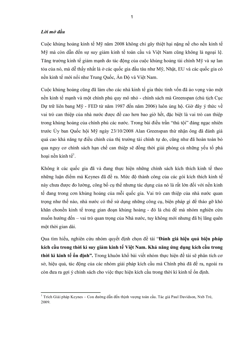 Đánh giá hiệu quả biện pháp kích cầu trong thời kì suy giảm kinh tế Việt Nam Khả năng ứng dụng kích cầu trong thời kì kinh tế ổn định