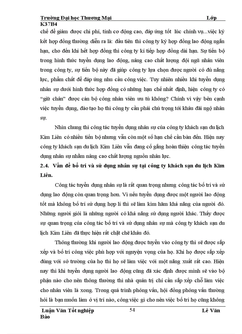 image for page Hoàn thiện công tác tuyển dụng bố trí và sử dụng nhân sự tại công ty khách sạn du lịch Kim Liên
