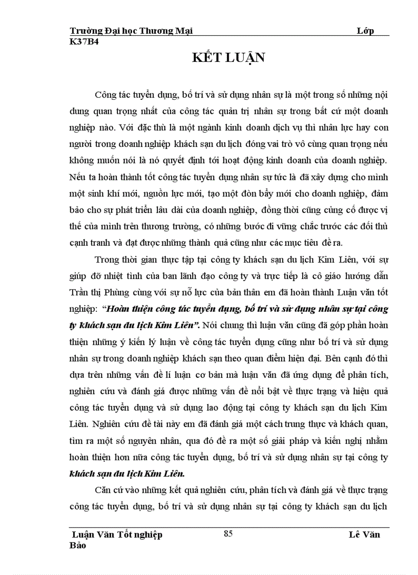 image for page Hoàn thiện công tác tuyển dụng bố trí và sử dụng nhân sự tại công ty khách sạn du lịch Kim Liên