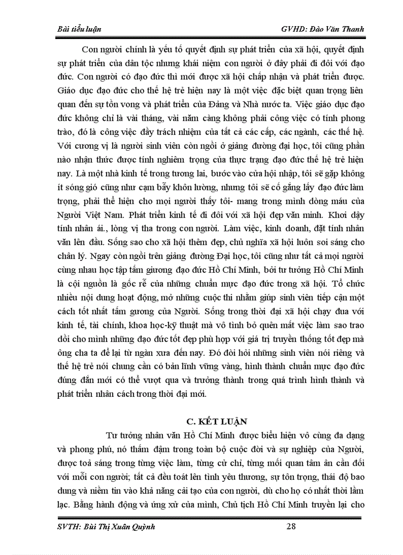 image for page Đề tài tiểu luận nội dung cập nhật hay TƯ TƯỞNG NHÂN VĂN HỒ CHÍ MINH VÀ VẬN DỤNG TƯ TƯỞNG NHÂN VĂN ĐÓ VÀO THỜI KỲ ĐỔI MỚI