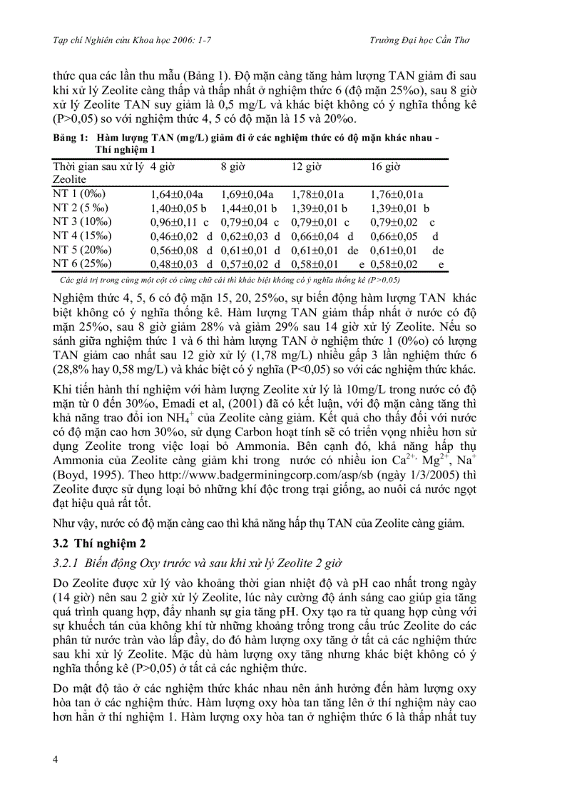 image for page Khả năng hấp thụ ammonia của Zeolite tự nhiên trong môi trường nước ở các độ mặn khác nhau