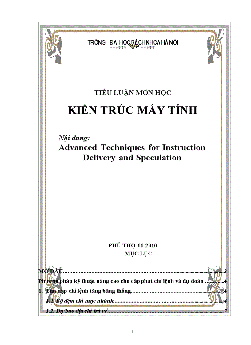 image for page Tiểu luận kiến trúc máy tính Advanced Techniques for Instruction Delivery and Speculation