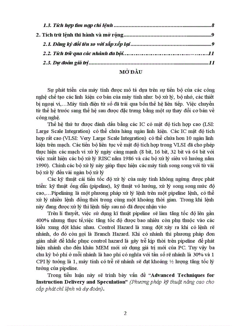 Tiểu luận kiến trúc máy tính Advanced Techniques for Instruction Delivery and Speculation