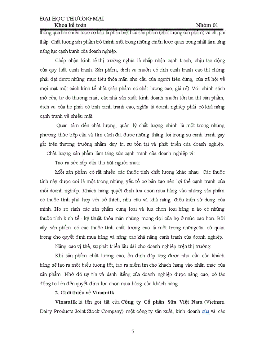 image for page Phân tích ảnh hưởng của nhân tô giá cả và chất lượng đến hoạt động tiêu thụ hàng hóa của DN sữa Vinamilk Môn Kế toán Thương Mại Dịch Vụ SV nhóm 01 ĐH Thương Mại