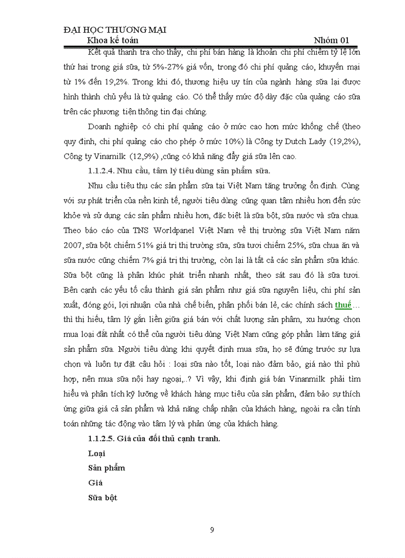 image for page Phân tích ảnh hưởng của nhân tô giá cả và chất lượng đến hoạt động tiêu thụ hàng hóa của DN sữa Vinamilk Môn Kế toán Thương Mại Dịch Vụ SV nhóm 01 ĐH Thương Mại
