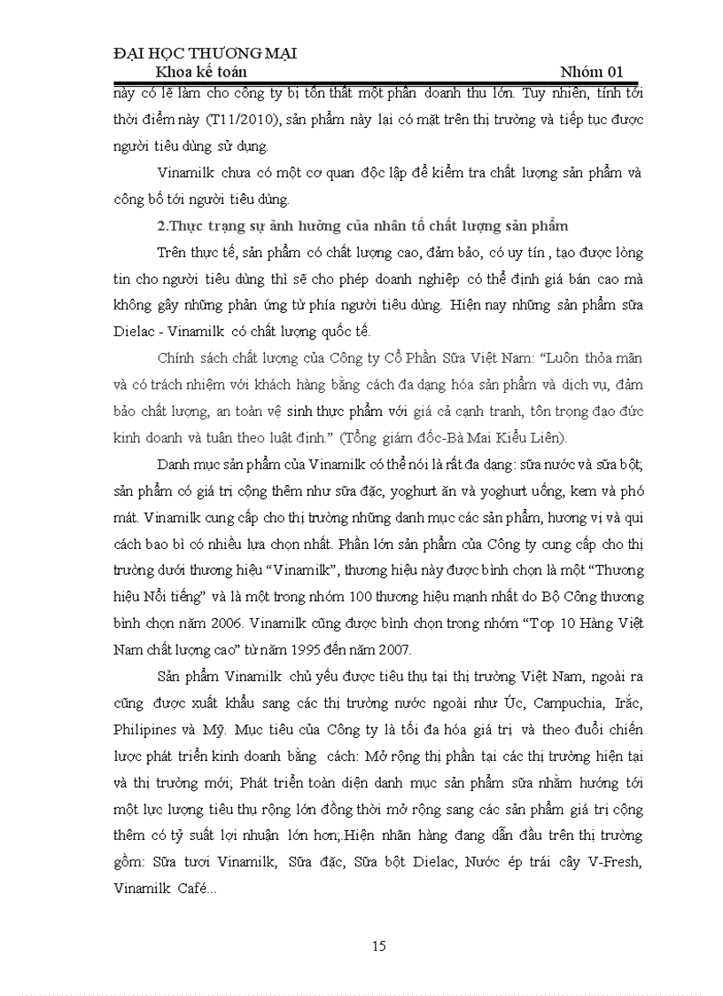 image for page Phân tích ảnh hưởng của nhân tô giá cả và chất lượng đến hoạt động tiêu thụ hàng hóa của DN sữa Vinamilk Môn Kế toán Thương Mại Dịch Vụ SV nhóm 01 ĐH Thương Mại