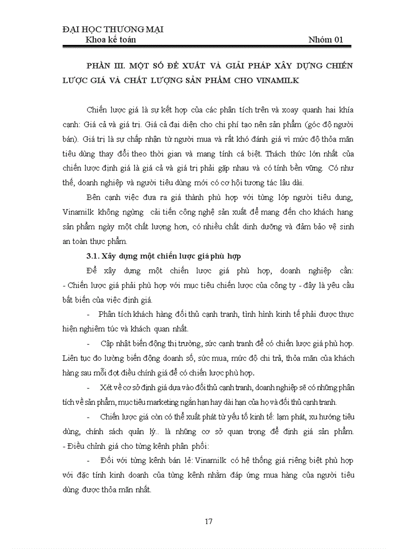 image for page Phân tích ảnh hưởng của nhân tô giá cả và chất lượng đến hoạt động tiêu thụ hàng hóa của DN sữa Vinamilk Môn Kế toán Thương Mại Dịch Vụ SV nhóm 01 ĐH Thương Mại