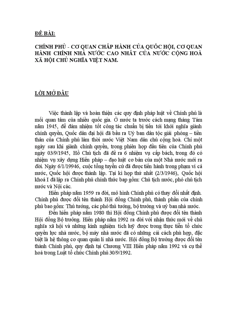 Chính phủ cơ quan chấp hành của quốc hội cơ quan hành chính nhà nước cao nhất của nước cộng hoà xã hội chủ nghĩa việt nam