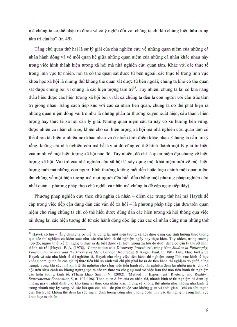Di sản phương pháp luận của F A Hayek về nghiên cứu các hiện tượng xã hội