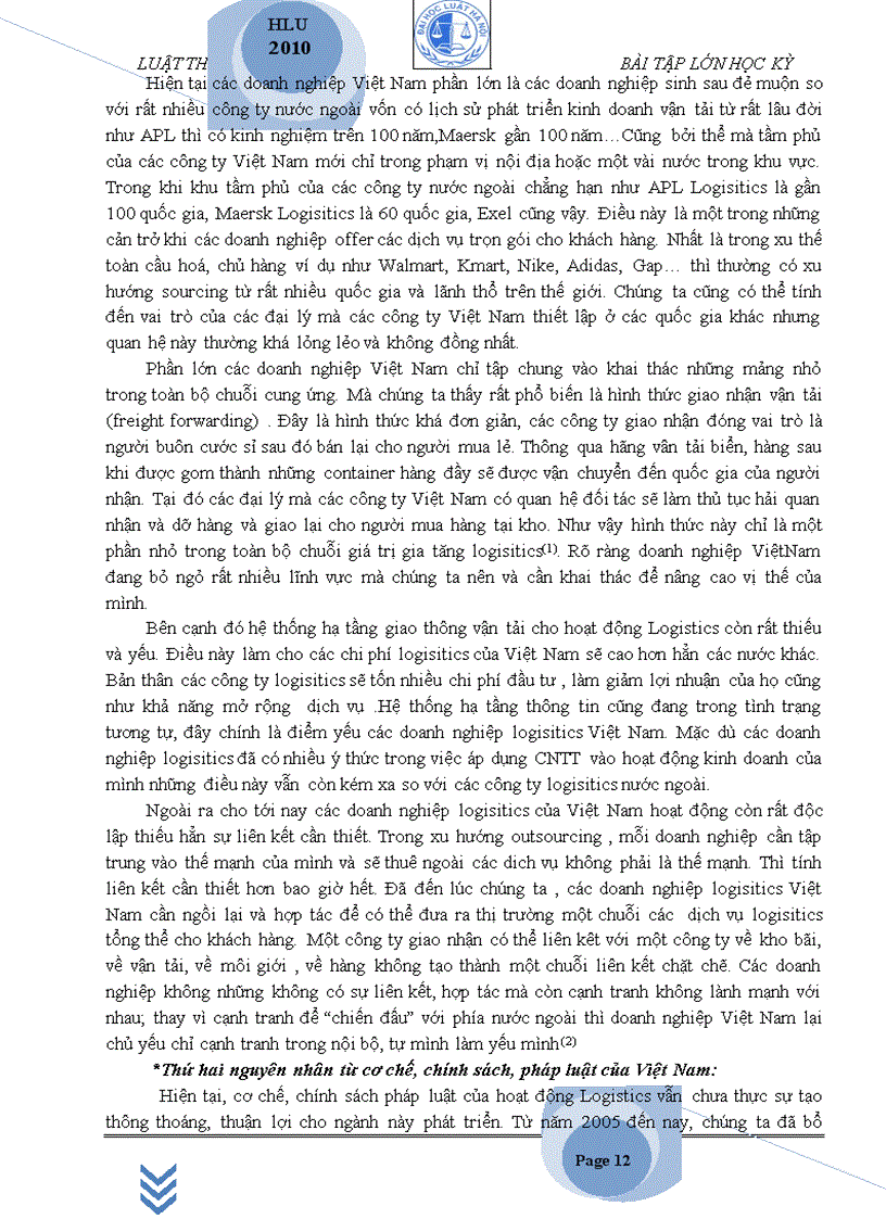 image for page Những vấn đề pháp lý cơ bản của pháp luật điều chỉnh dịch vụ Logistics ở Việt Nam hiện nay một vài nét về thực trạng kinh doanh dịch vụ Logistics nguyên nhân và một số ý kiến