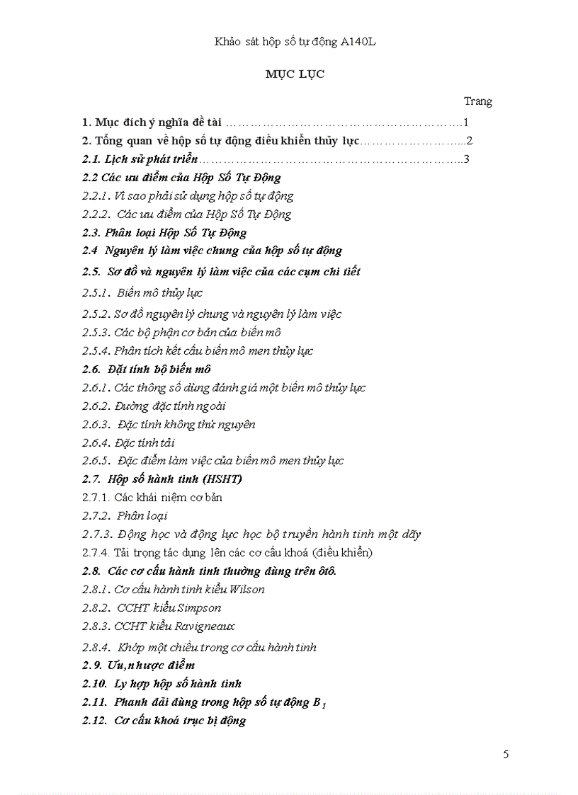 image for page Đồ án tốt nghiệp Khảo sát hộp số tự động A140