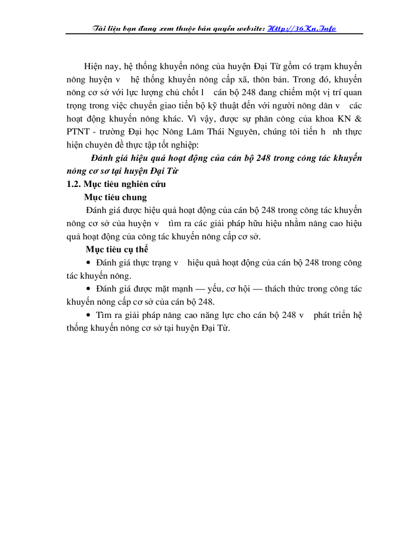 image for page Đánh giá hiệu quả hoạt động của cán bộ 248 trong công tác khuyến nông cơ sở tại huyện Đại Từ tỉnh Thái Nguyên