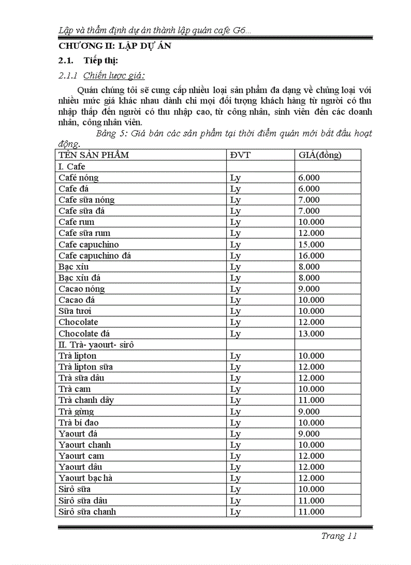 image for page Lập và thẩm định dự án thành lập Quán cà phê G6