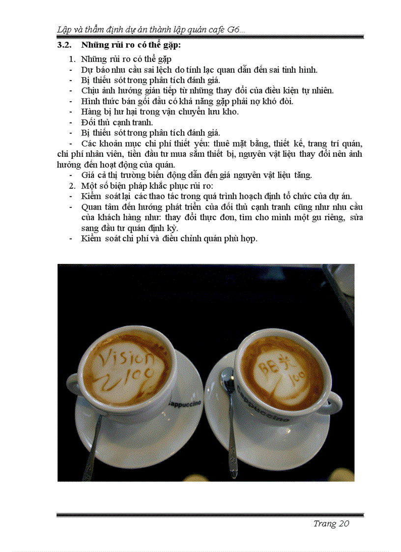 image for page Lập và thẩm định dự án thành lập Quán cà phê G6