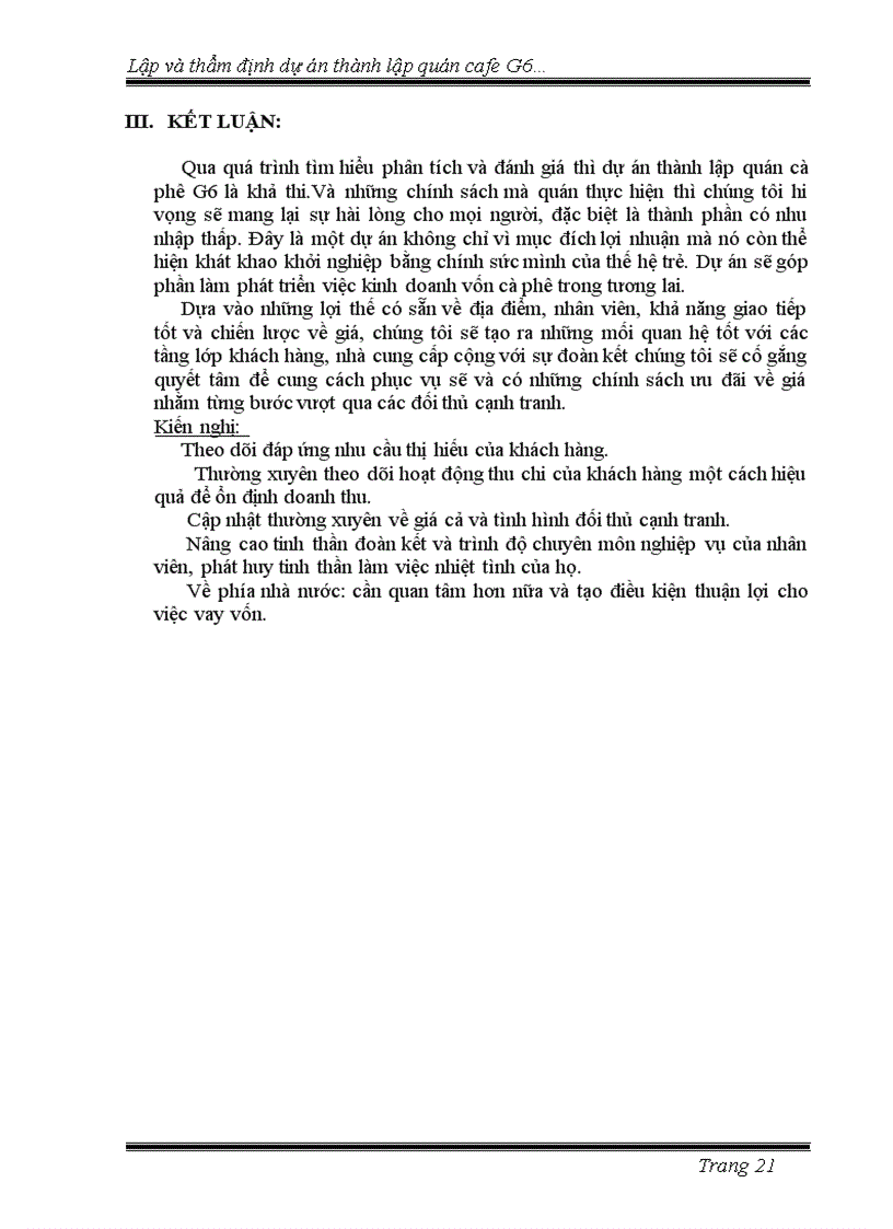 image for page Lập và thẩm định dự án thành lập Quán cà phê G6