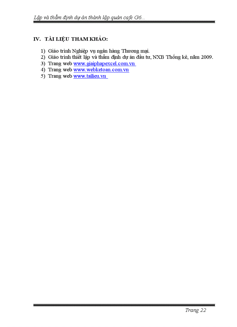 image for page Lập và thẩm định dự án thành lập Quán cà phê G6