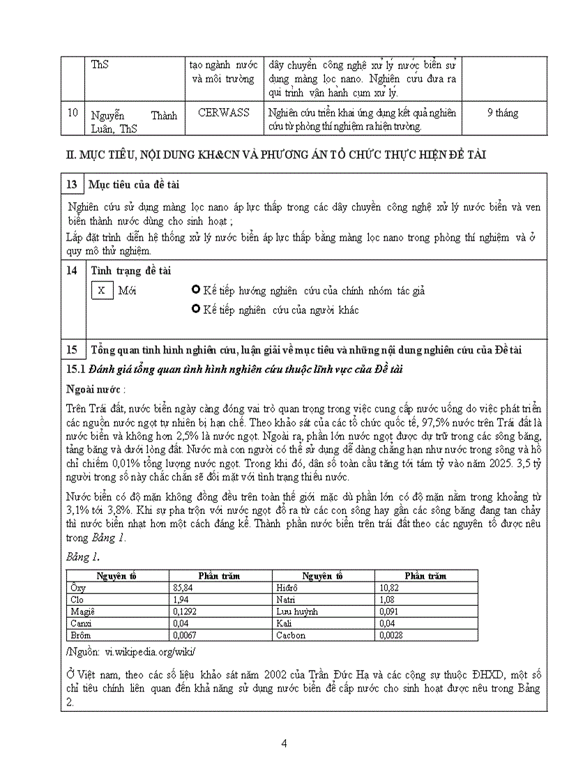 image for page Nghiên cứu ứng dụng màng lọc nano trong công nghệ xử lý nước biển áp lực thấp thành nước sinh hoạt cho các vùng ven biển và hải đảo Việt Nam