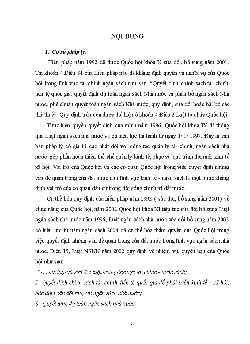 Thực thi quyền hạn của Quốc hội trong lĩnh vực ngân sách nhà nước Thực trạng và giải pháp hoàn thiện