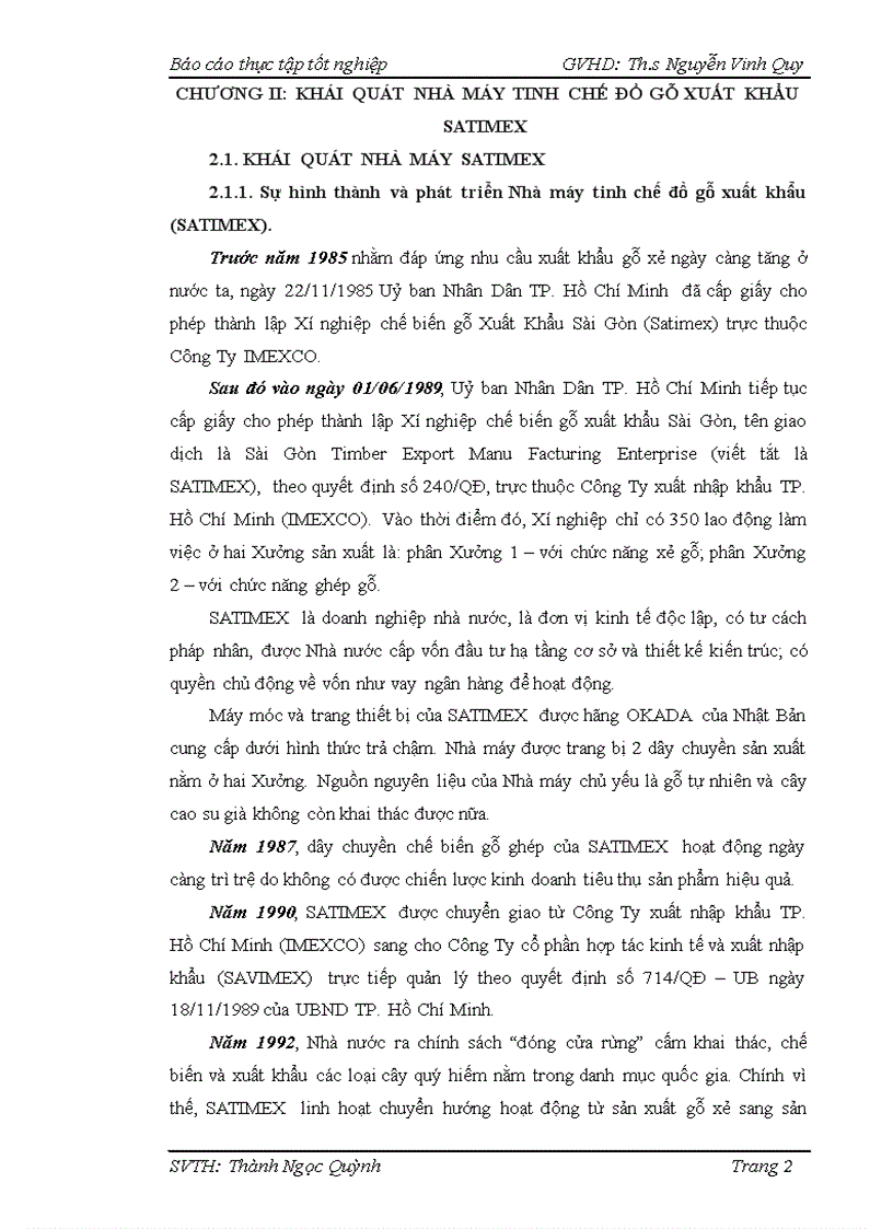 Báo cáo thực tập tốt nghiệp Sản xuất sạch hơn cho nhà máy gỗ Satimex