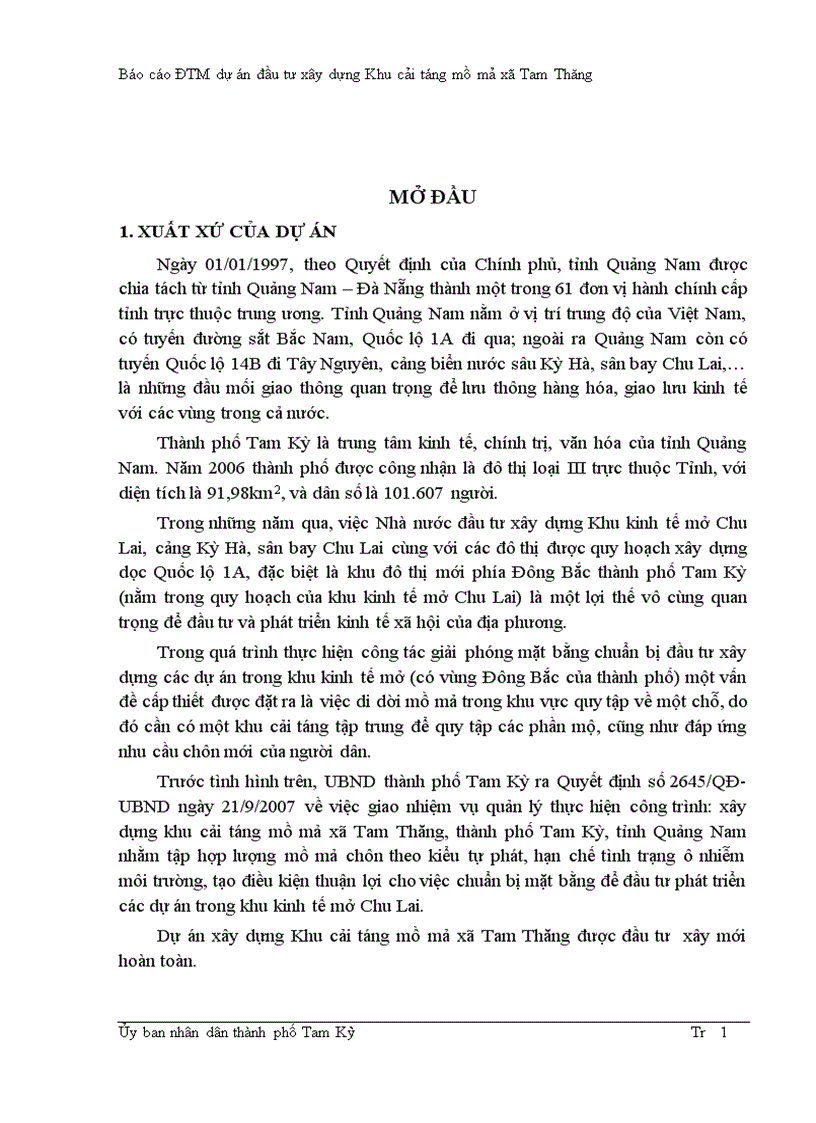 image for page Báo cáo ĐTM dự án đầu tư xây dựng Khu cải táng mồ mả xã Tam Thăng
