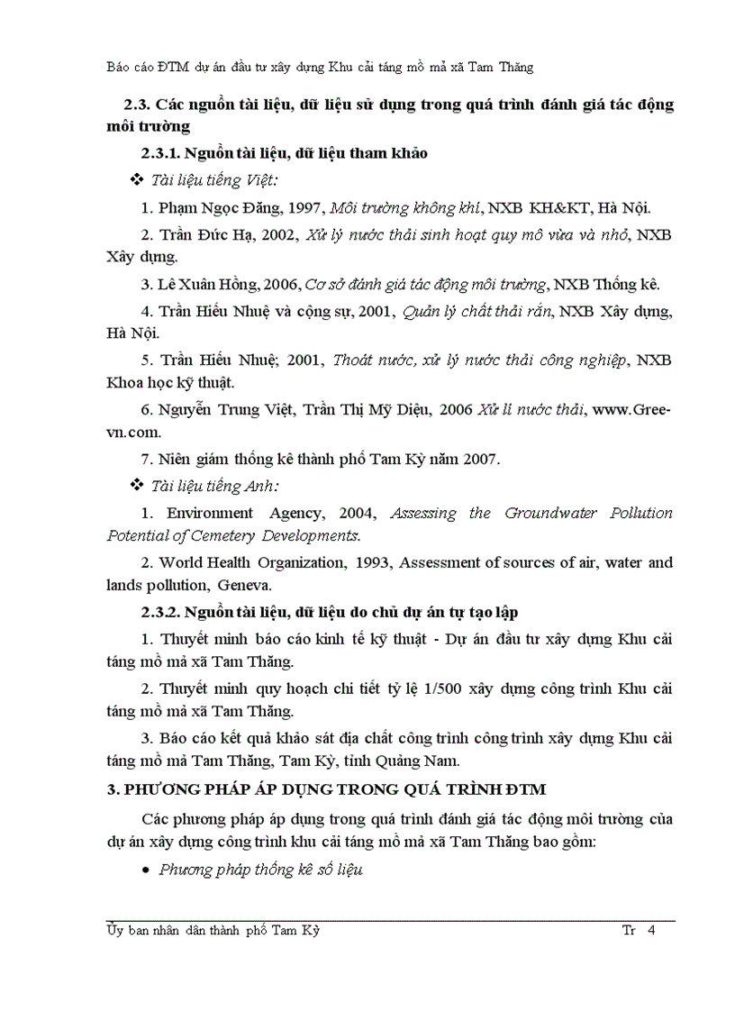 image for page Báo cáo ĐTM dự án đầu tư xây dựng Khu cải táng mồ mả xã Tam Thăng