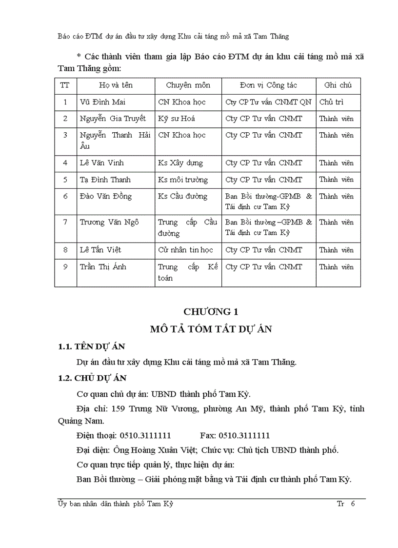 image for page Báo cáo ĐTM dự án đầu tư xây dựng Khu cải táng mồ mả xã Tam Thăng