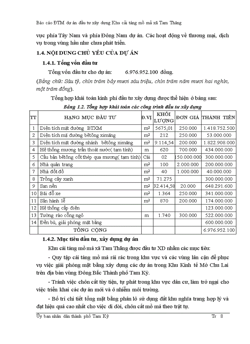 image for page Báo cáo ĐTM dự án đầu tư xây dựng Khu cải táng mồ mả xã Tam Thăng