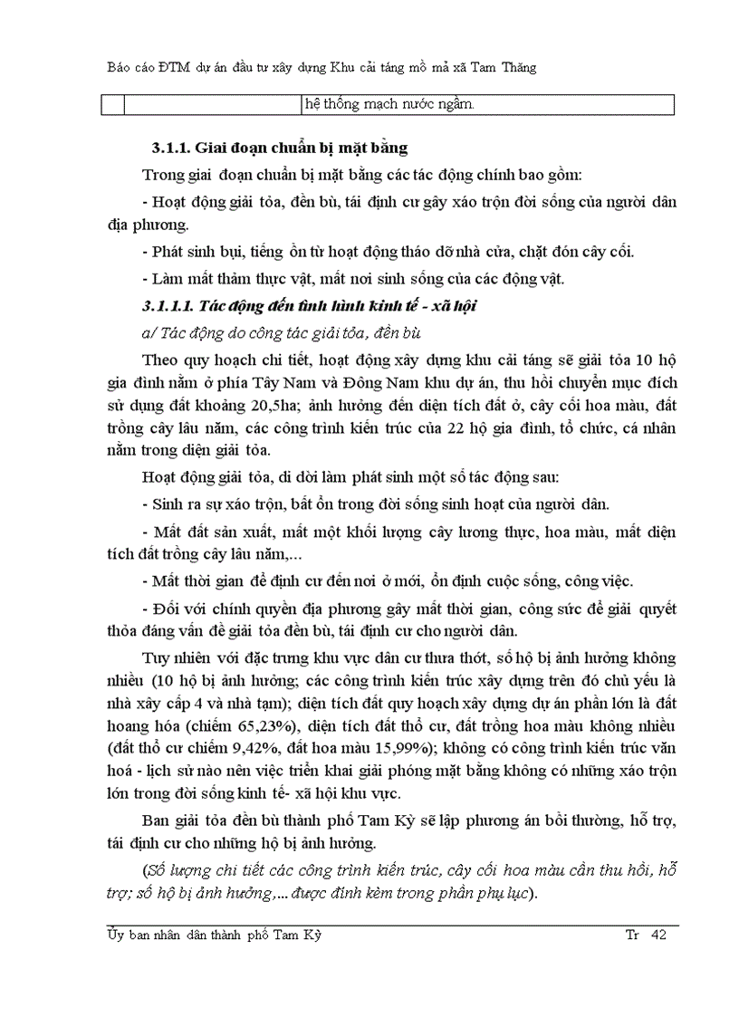 image for page Báo cáo ĐTM dự án đầu tư xây dựng Khu cải táng mồ mả xã Tam Thăng