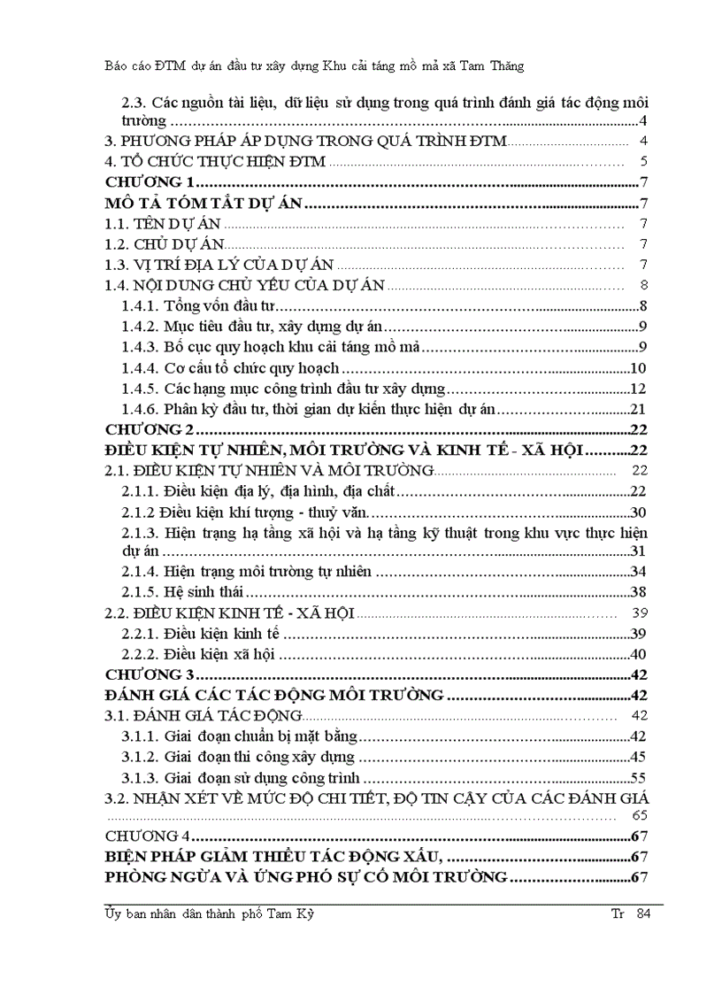 image for page Báo cáo ĐTM dự án đầu tư xây dựng Khu cải táng mồ mả xã Tam Thăng