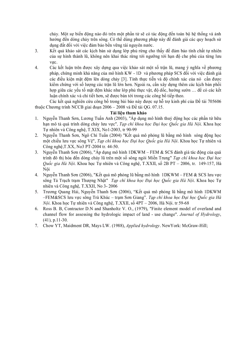 image for page Đánh giá ảnh hưởng của rừng đến sự hình thành dòng chảy lũ trên một số lưu vực miền trung bằng mô hình sóng động học một chiều