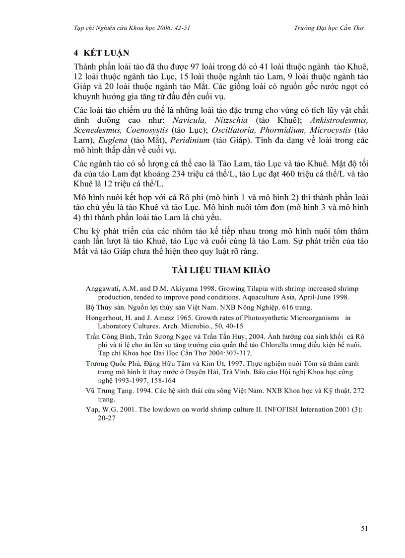 image for page Khảo sát thành phần và số lượng tảo trong ao nuôi tôm sú thâm canh kết hợp với cá rô phi