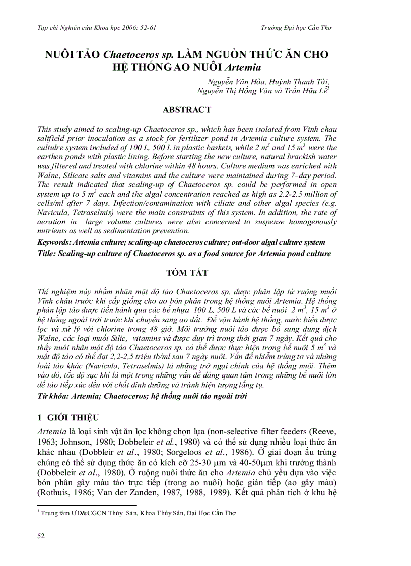 image for page Nuôi tảo Chaetoceros sp làm nguồn thức ăn cho hệ thống ao nuôi artemia