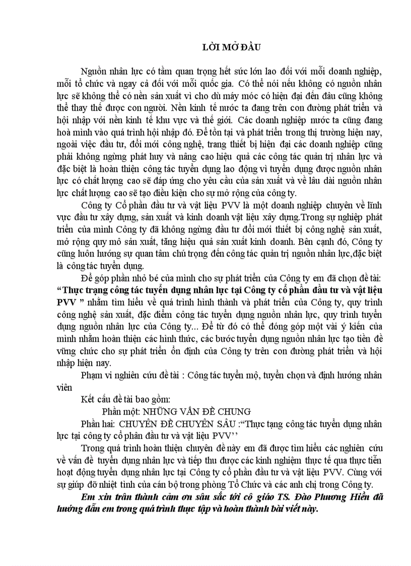 image for page Báo cáo tốt nghiệp Thực trạng công tác tuyển dụng nhân lực tại Công ty cổ phần đầu tư và vật liệu PVV