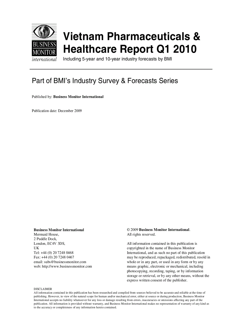 Báo cáo ngành dược và chăm sóc sức khỏe việt nam 2010 dự báo đến 2019