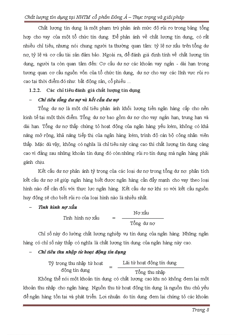 image for page Chất lượng tín dụng tại ngân hàng cổ phần Đông Á Thực trạng và giải pháp