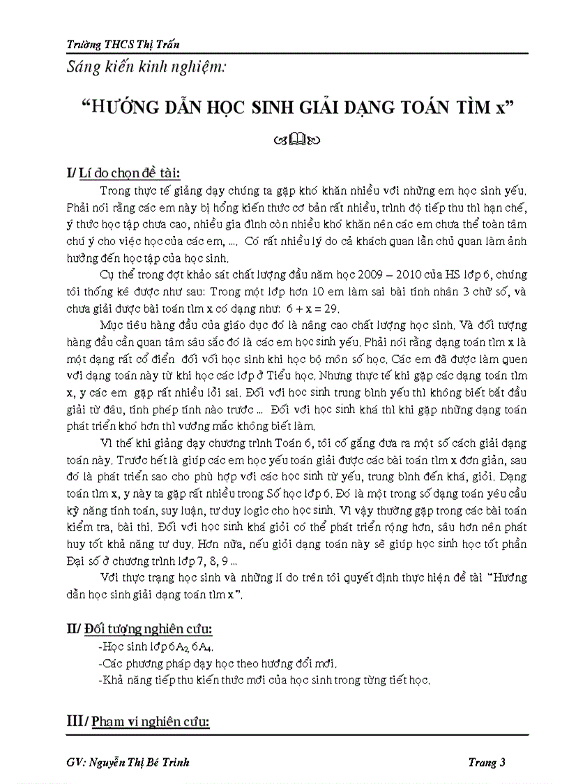 image for page HƯỚNG DẪN HỌC SINH GIẢI DẠNG TOÁN TÌM x