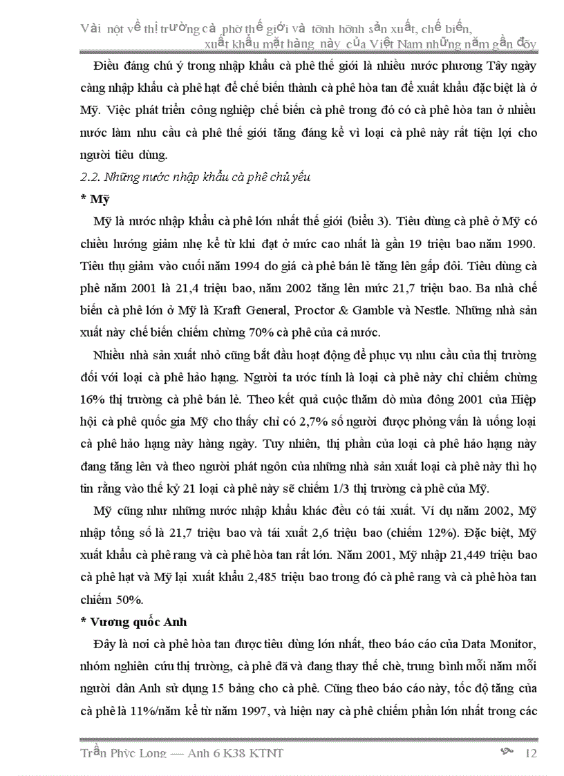 image for page Vài nét về thị trường cà phê thế giới và tình hình sản xuất chế biến xuất khẩu mặt hàng này của việt nam những năm gần đây