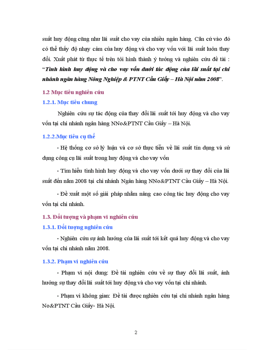 image for page Tình hình huy động và cho vay vốn dưới tác động của lãi suất tại chi nhánh ngân hàng Nông Nghiệp PTNT Cầu Giấy Hà Nội năm 2008