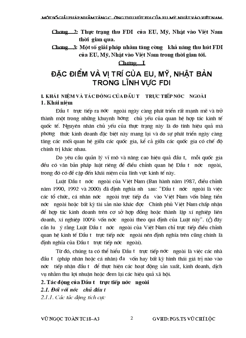 Một số giải pháp nhằm tăng cường thu hút vốn đầu tư nước ngoài của eu mỹ nhật vào việt nam